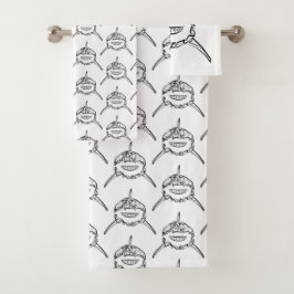 Conjunto De Toalhas Tubarão-branco-Excelente-tribal preto e branco
