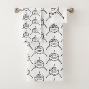 Conjunto De Toalhas Tubarão-branco-Excelente-tribal preto e branco