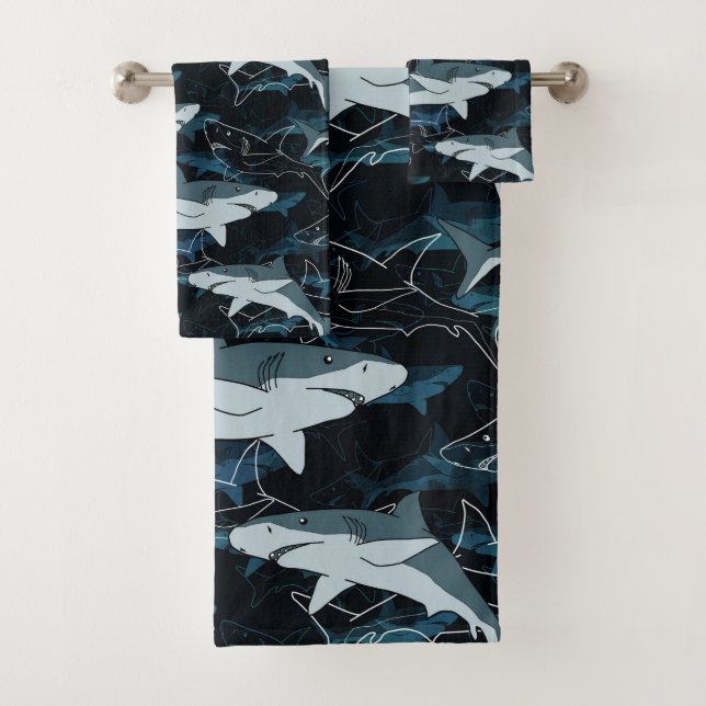 Conjunto De Toalhas Tubarões, marinhos, marinhos, peixes, predadores,  (Insitu)