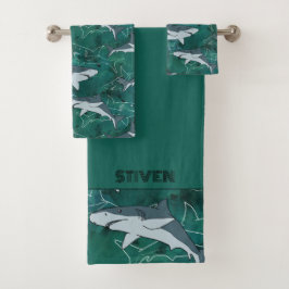 Conjunto De Toalhas Tubarões no oceano.