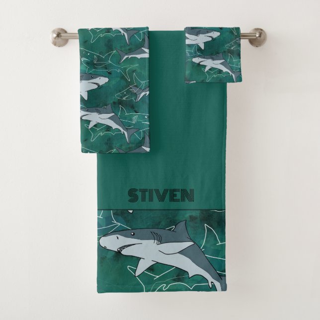 Conjunto De Toalhas Tubarões no oceano. (Insitu)