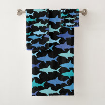 Tubarões Silhuettes de Fundo Azul-Preto