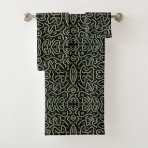 Conjunto De Toalhas Tubulação Abstrata com Cores Verde e Dourado
