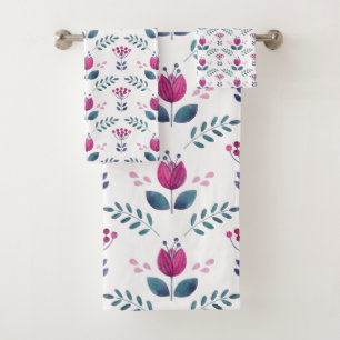 Conjunto De Toalhas Tulipa floral cor-de-rosa da aguarela