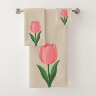 Conjunto De Toalhas Tulipa Rosa Moderna sobre Bege Claro