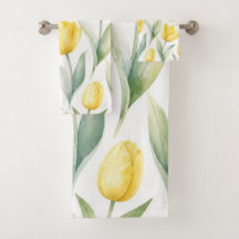 Tulipas Amarelas Pintura Floral Aquarela Botânica