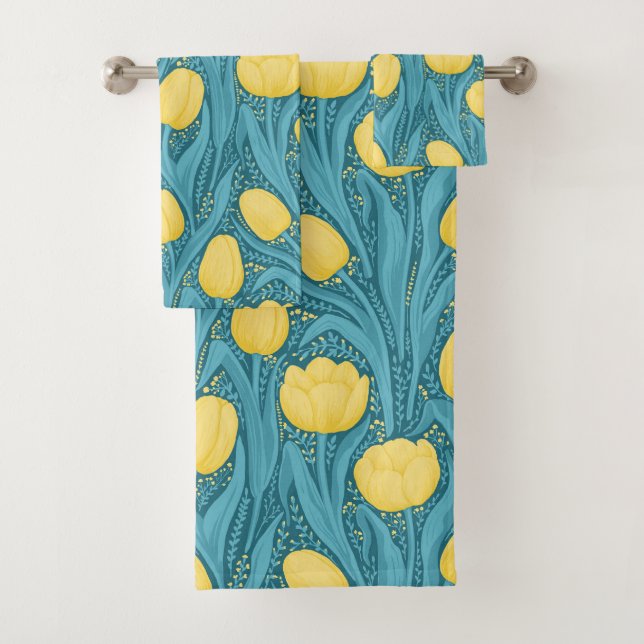 Conjunto De Toalhas Tulipas em azul e amarelo (Insitu)
