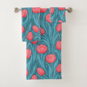 Conjunto De Toalhas Tulipas em azul e vermelho