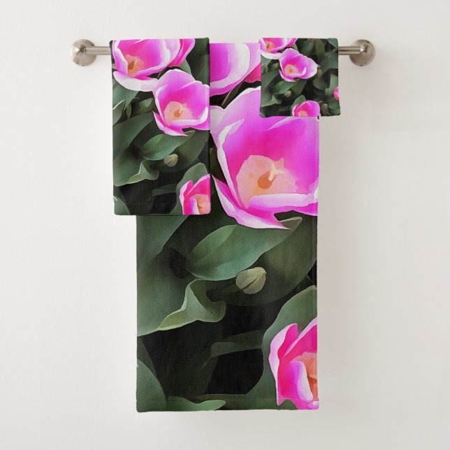 Conjunto De Toalhas Tulipas Rosa Delicadas de Istambul (Insitu)