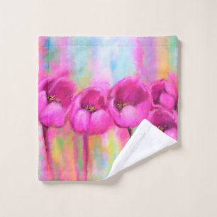 Conjunto De Toalhas Tulipas Rosa Púrpuras - Pintura Original de Prima