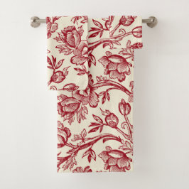 Conjunto De Toalhas Tulipas Vermelhas e Creme Toile - Decoração Rústic