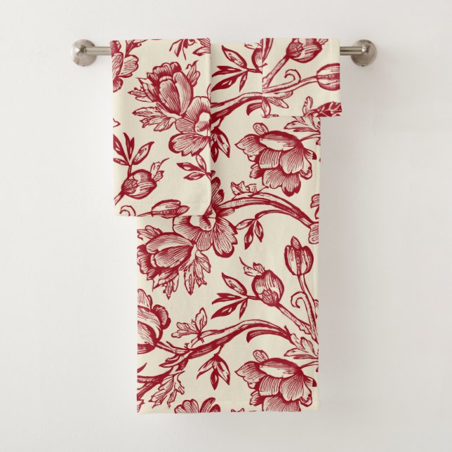 Conjunto De Toalhas Tulipas Vermelhas e Creme Toile - Decoração Rústic (Insitu)