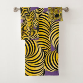 Conjunto De Toalhas Túnel Abstrato Gradiente Amarelo Preto Roxo