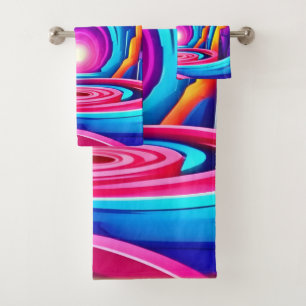 Conjunto De Toalhas Túnel de Arte Neon Geométrico Vibrante Design