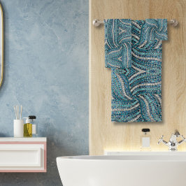 Conjunto De Toalhas Turquesa Azul Moderna Elegante Girly Silver Turquo