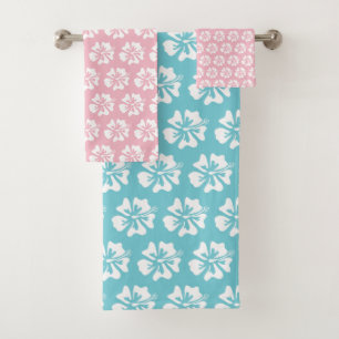 Conjunto De Toalhas Turquesa bonito e flor havaiana cor-de-rosa