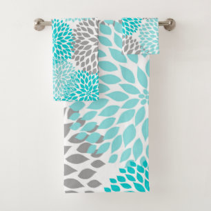 Conjunto De Toalhas Turquesa Cinza de Teal dahlia decor de banho flora