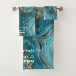 Conjunto De Toalhas Turquesa e agitação Dourada