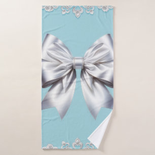 Conjunto De Toalhas Turquesa Ovo de Robin Azul Laço Branco Grande Noiv