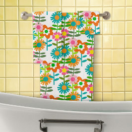 Conjunto De Toalhas Turquesa Retro E Flores Laranja