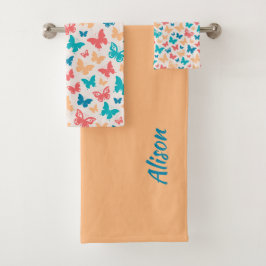 Conjunto De Toalhas Turquesa rosa bege Padrão multiborboletas