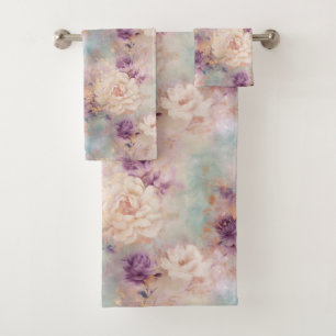 Conjunto De Toalhas Turquesa Roxa Floral