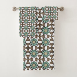Conjunto De Toalhas Turquoise, brown and white geometric mandala