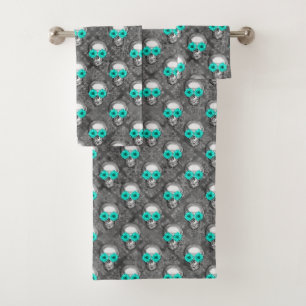 Conjunto De Toalhas Turquoise Skulls and Sunflower Series Design 9