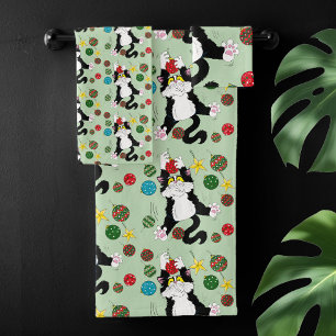 Conjunto De Toalhas Tuxedo Black White Christmas Cat