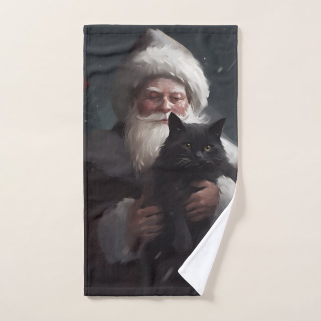 Conjunto De Toalhas Tuxedo Cat Com Papai Noel Natal Festivo (Toalha de mão)