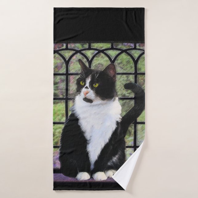Conjunto De Toalhas Tuxedo Cat em Pintura de Janela Arte Animal Origin (Toalha de Banho)
