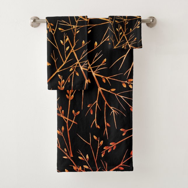 Conjunto De Toalhas Twigs Laranja Queimados em Preto (Insitu)