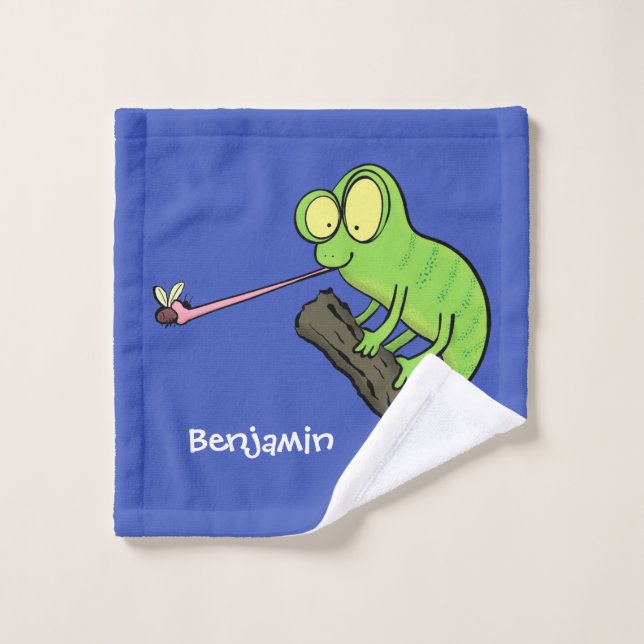 Conjunto De Toalhas Um desenho animado verde-feliz chameleon lagarto (Pano de lavar)