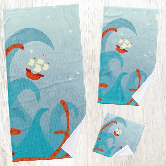 Conjunto De Toalhas Um dia ruim para marinheiros (Sailing Boat Adventure Nautical Coastal towel set)