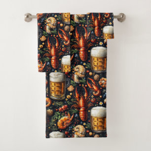 Conjunto De Toalhas Um padrão para amantes de cerveja e frutos do mar.