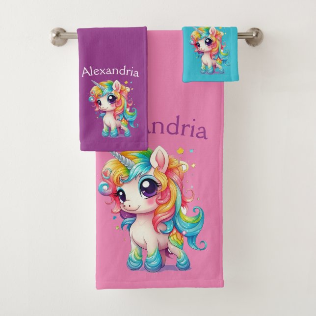 Conjunto De Toalhas Unicórnio Rosa Bonito Personalizado (Insitu)