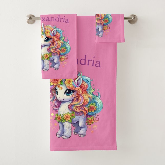 Conjunto De Toalhas Unicórnio Rosa Bonito Personalizado (Insitu)