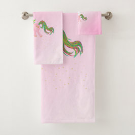 Conjunto De Toalhas Unicórnio Rosa Dourado Roca Girly Cute