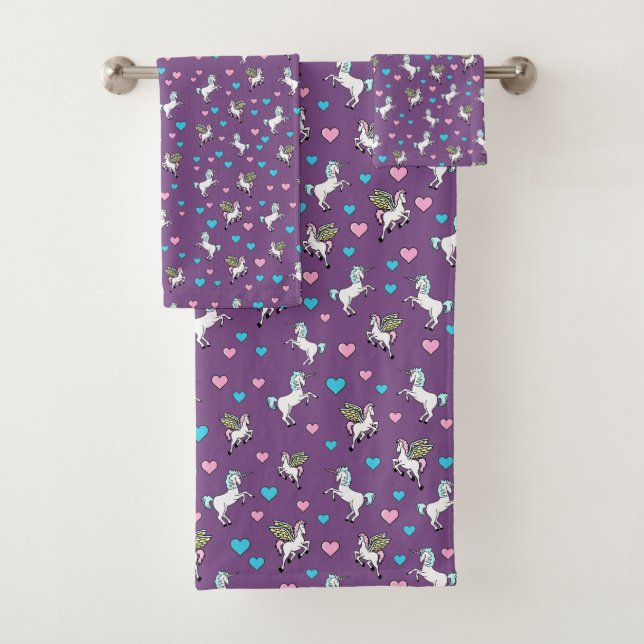 Conjunto De Toalhas Unicórnios, Pegasus e corações (Insitu)