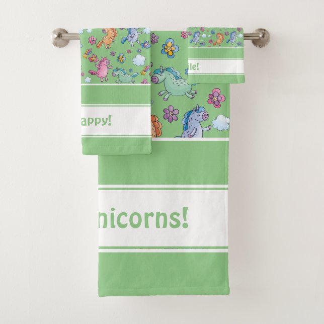 Conjunto De Toalhas Unicórnios Whimsical e Flores Bonito Brilhantes (Insitu)