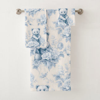 Conjunto De Toalhas ursinho de peluche com rosas azuis