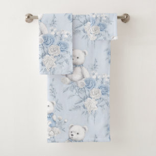 Conjunto De Toalhas ursinho de peluche com rosas azuis