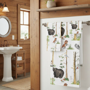 Conjunto De Toalhas Urso Aquarela Vida Selvagem Animais Florestais