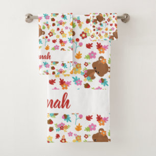 Conjunto De Toalhas Urso Bonito e Deixa Menina Nome Personalizado