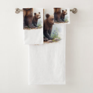 Conjunto De Toalhas Urso Castanho com Dois Cubos