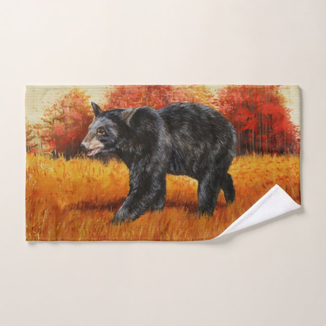 Conjunto De Toalhas Urso Negro na Floresta do outono (Toalha de mão)