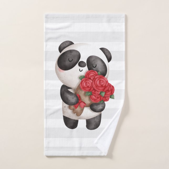 Conjunto De Toalhas Urso Panda Bonito com Rose Bouquet (Toalha de mão)