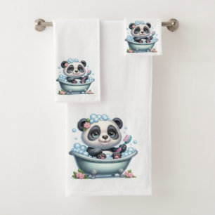 Conjunto De Toalhas Urso Panda Bonito em Banho de Bolha