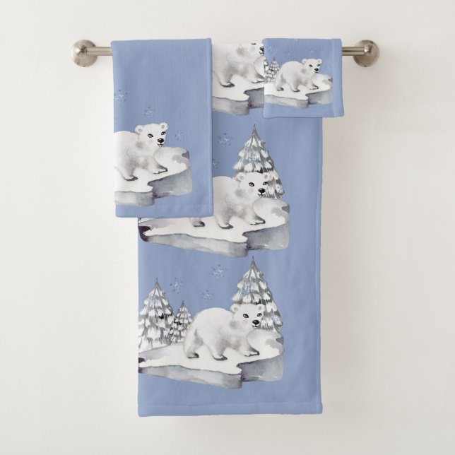 Conjunto De Toalhas Urso Polar Aquarela Fofa Árvores de Pinheiro Floco (Insitu)