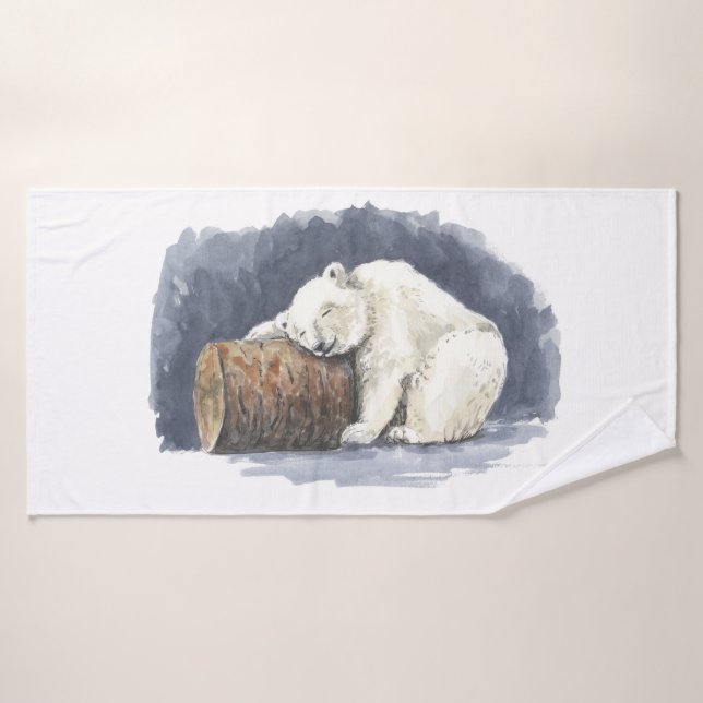 Conjunto De Toalhas Urso polar dormindo, arte aquarela (Toalha de Banho)